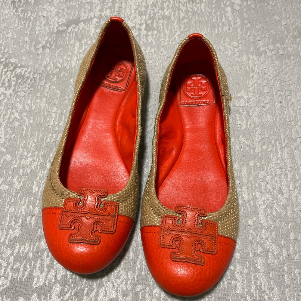 Tory Burch Orange Beige Flats